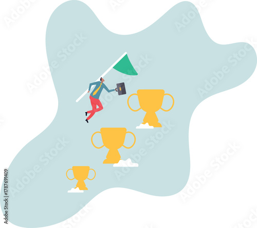 Small win or achievement to motivate to achieve bigger goal, strategy or inspiration to success, victory or win award.about a man and his life.