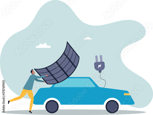 Installing a flexible solar panel on a car roof.