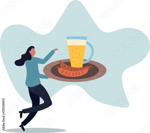 Beer and sausages on a wooden board. Snack and bar concept.