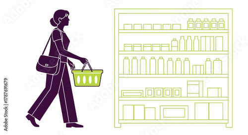 Woman shopping in store vector illustration grocery shopping trip