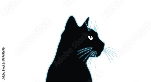 Mysterious black cat with glowing eyes, rendered in a stylized graphic illustration