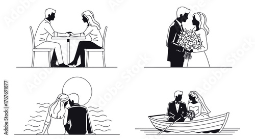 Romantic couple stages vector illustration love story relationship