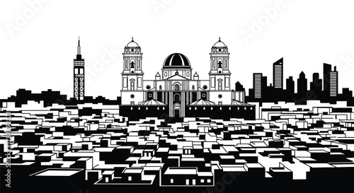 Black and white city skyline vector illustration architecture art