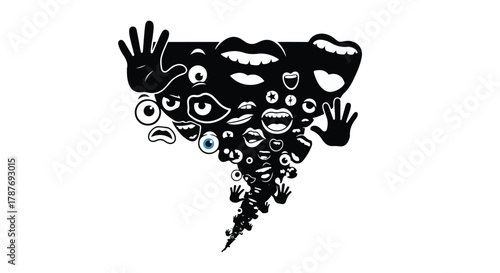 Whirlwind of emotions and expressions in a chaotic storm of faces