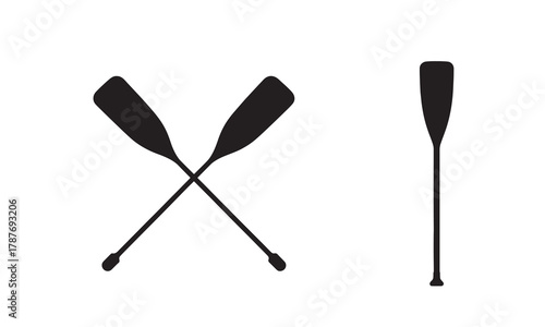 Crossed oars silhouette and single oar silhouette