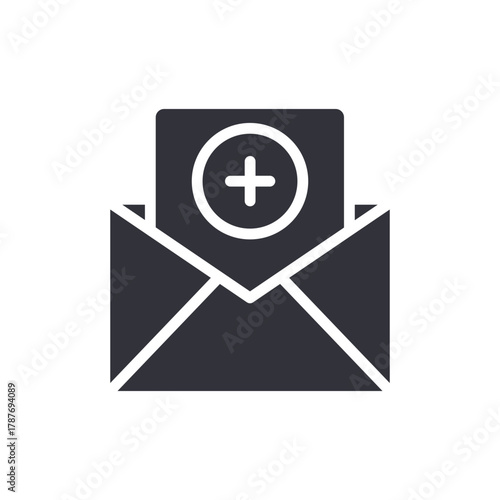 Email Plus Symbol Solid Icon Communication Concept