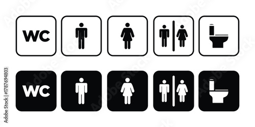 Toilet and WC Sign Icons. Male Female Restroom Symbols Vector