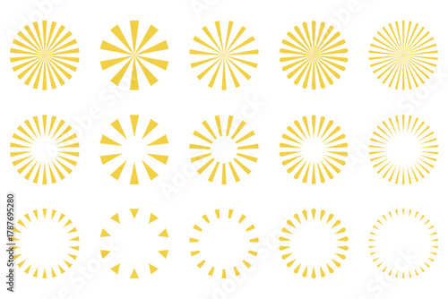 Yellow Sunburst Vector Set – Radial Stripes, Geometric Lines, Swirl and Abstract Circle Burst