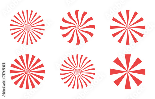 Red Sunburst Vector Set – Radial Stripes, Swirl, Geometric Lines, Abstract Circle Burst