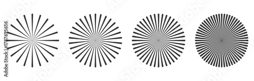 Black Sunburst Vector Set – Radial Stripes, Geometric Lines, Abstract Circle Burst