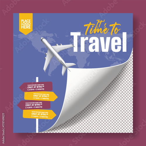 Elegant Holiday Tour and Vacation Package Social Media Post Template Design for Travel Agency Advertisement, Summer Trip Promotion, and Hotel Resort Booking Marketing Poster