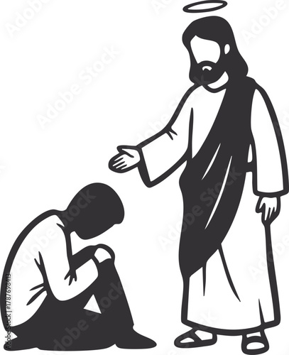 Jesus healing a person, Illustration of spiritual healing design art for graphic resources
