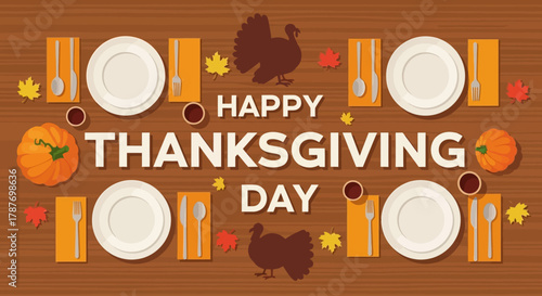 Happy Thanksgiving Day Feast Typography Flat Design