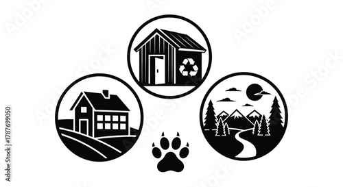 Eco friendly living and sustainable home design logo vector graphic