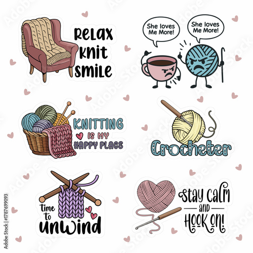 Crochet and Knitting Sticker Set - Funny Yarn Stickers - Crochet Lover Gift - Knitting Quotes and Craft Stickers