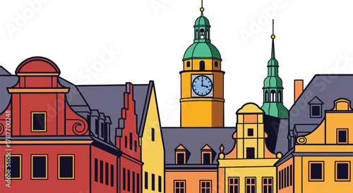 Colorful buildings in old town europe architecture vector illustration