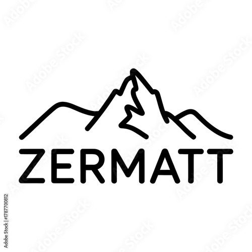 Scenic outline of the Zermatt region featuring mountains, trees, and a winding river in a badge design