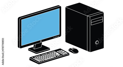 Isometric computer setup with monitor keyboard and mouse vector art