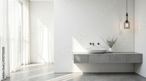 Baño moderno con tocador de hormigón gris