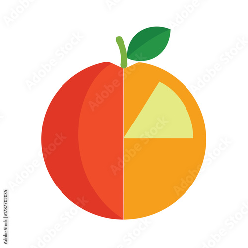 Abstract Flat Design of a Half Peach Half Orange Fruit halves