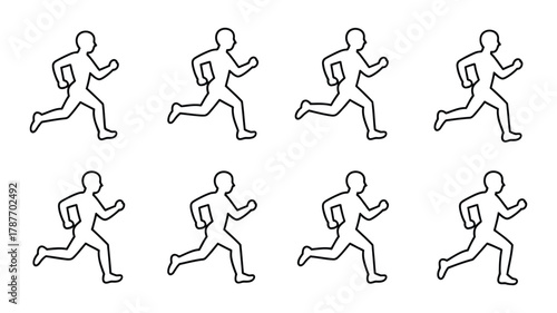 Running stick figure animation sequence illustrating human movement, progress, continuous motion, and active lifestyle. simple graphic element for design projects.