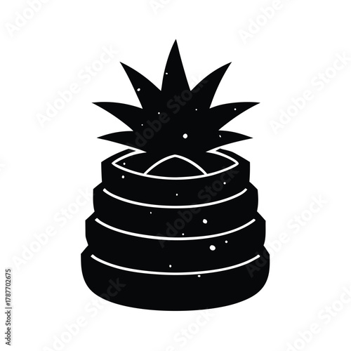 Black Silhouette of a Stylized Pineapple with Speckles Keywords: pineapple, fruit, silhouette