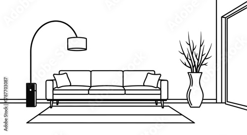 Modern living room interior design with sofa lamp and decoration