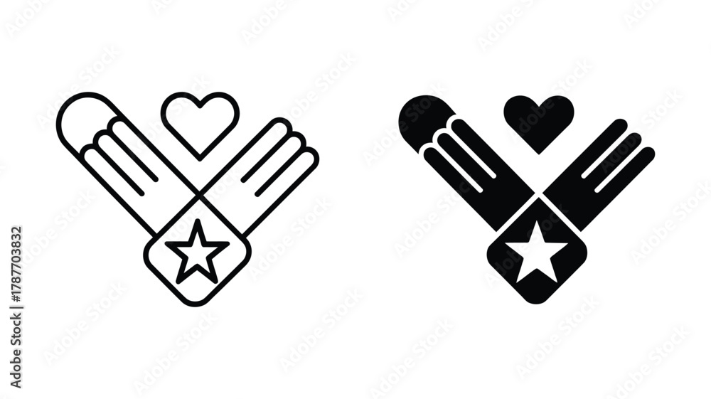 Obraz premium Military service emblem icon featuring stylized wings, a prominent star, and a heartfelt symbol, representing valor, honor, and patriotic love and support