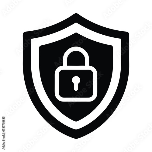 Shield Lock Silhouette Icon – Cyber Security Vector Design