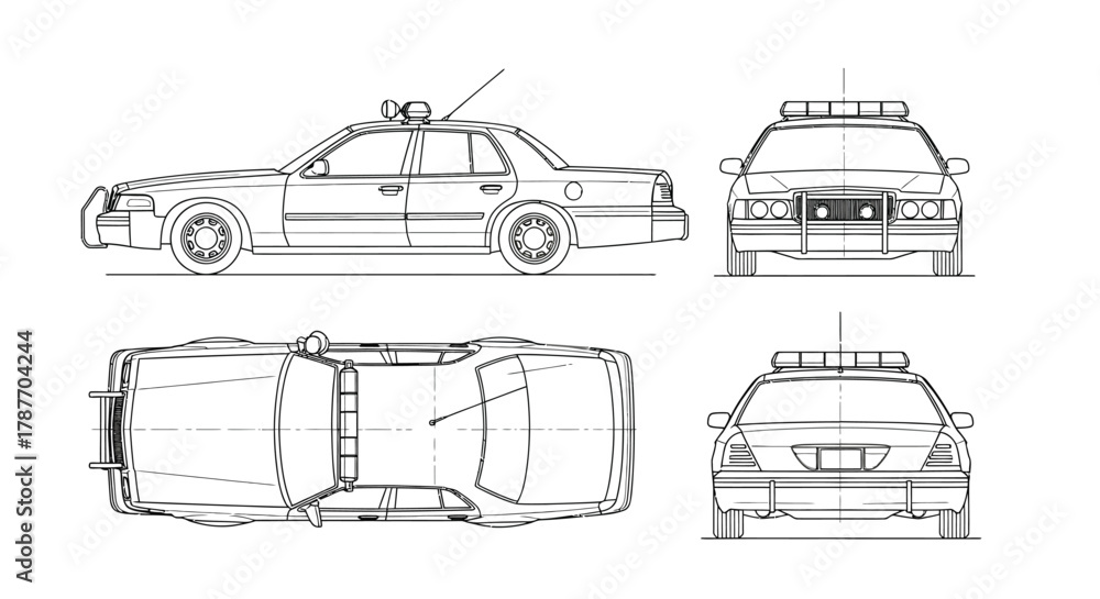 Obraz premium Police car blueprint vector illustration vehicle law enforcement design