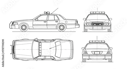 Police car blueprint vector illustration vehicle law enforcement design