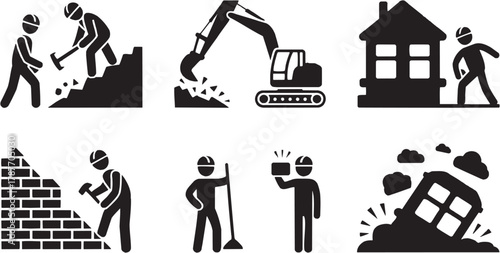 Excavator and heavy equipment icons set. Construction, machinery, truck, engineer, project, work, repair, site, development, industrial, job, structure, tool, builder, architecture, maintenance, progr