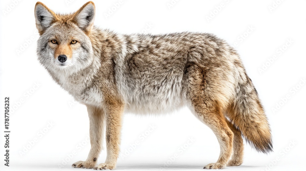 Fototapeta premium A stunning portrait of a North American coyote against a clean white background