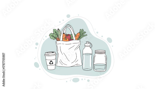 Minimalist Cleaning and Household Bucket, Mop, Broom, and Household Supplies Vector 