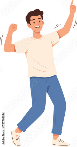 Flat Illustration of Cheerful Man Dancing with Pointing Finger Gesture in Celebration