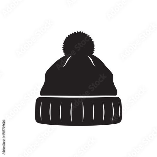 Knitted winter cap with a pompom, isolated vector icon graphic for cold weather fashion and apparel
