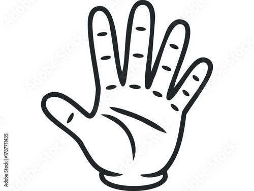 Simple line drawing of an open hand with four fingers extended