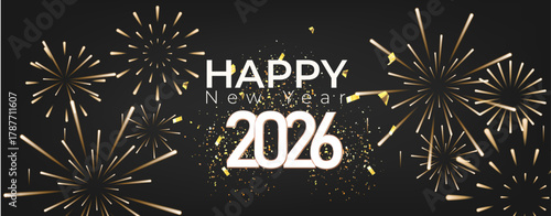 Happy new year 2026 with fireworks and celebration background. Festival celebrate banner template