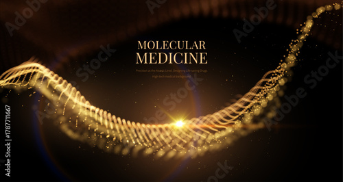 Futuristic medical intelligence background with glowing gold data particles. Concept for AI in healthcare, diagnostic data analysis, and pharmaceutical research. Usable for corporate presentations 
