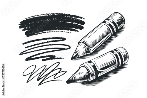 Sketch marks with two crayons