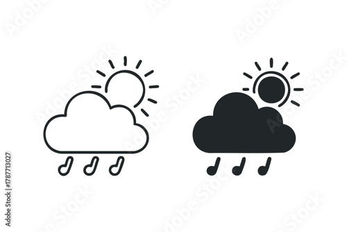 Sun behind cloud with rain icons