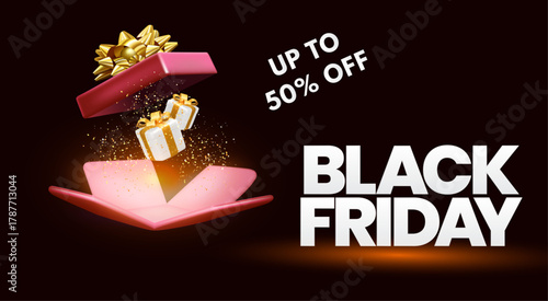 Elegant black friday 50 per cent off sale with golden accents