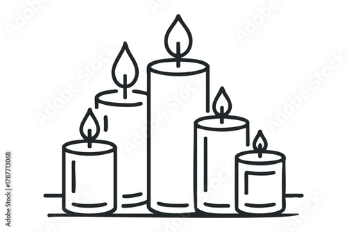 Group of lit candles in line art style
