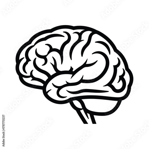 Vector art of human brain icon, a symbol of intelligence, memory, and cognitive function, representing the power of the mind and mental health