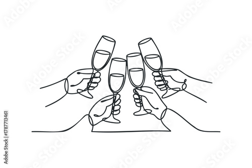 Group of hands clinking champagne glasses