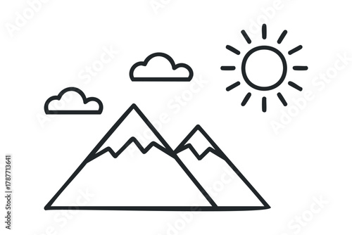 Simple mountain range with sun and clouds graphic