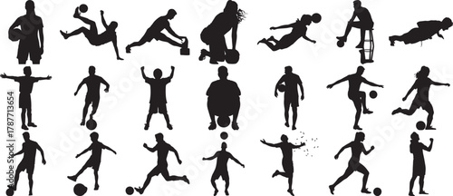 Hand made Set of soccer player silhouettes vector illustrations of athletes in various poses for sports and fitness designs By Adobe Illustrator