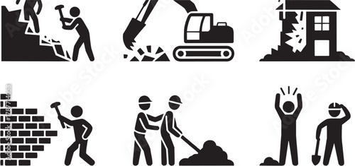 Industrial work icons set. Machine, labor, construction, process, engineer, industry, production, repair, mechanic, manufacturing, maintenance, worker, operation, gear, factory, equipment, structure, 