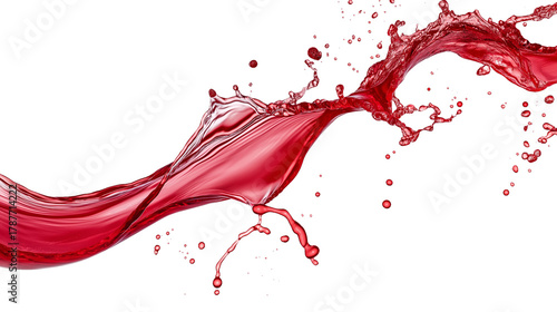 A dynamic splash of red wine, frozen in motion. This elegant liquid pour is isolated on a transparent PNG background, perfect for luxury advertising, menus, or celebration-themed designs.
