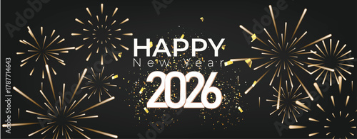 Happy new year 2026 with fireworks and celebration background. Festival celebrate banner template
